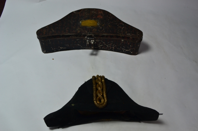 Explore our early 20th century naval bicorn in box, perfect for antique collectors! Needs restoration. See details and start your project today.