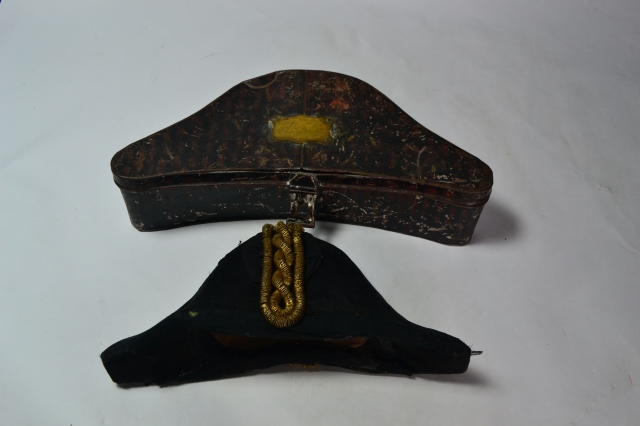 Explore our early 20th century naval bicorn in box, perfect for antique collectors! Needs restoration. See details and start your project today.