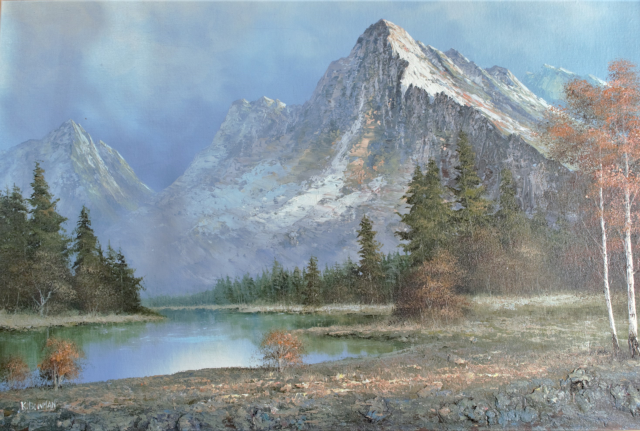 Discover the stunning 'Colorado Scene' oil on canvas painting by renowned artist Kenneth Bowman. Immerse in its beauty and details. Shop now for this masterpiece!