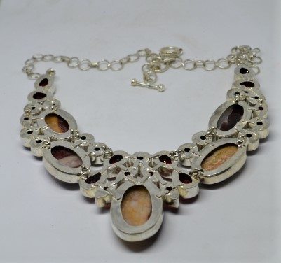 925 Silver Necklace with Jasper and Garnet