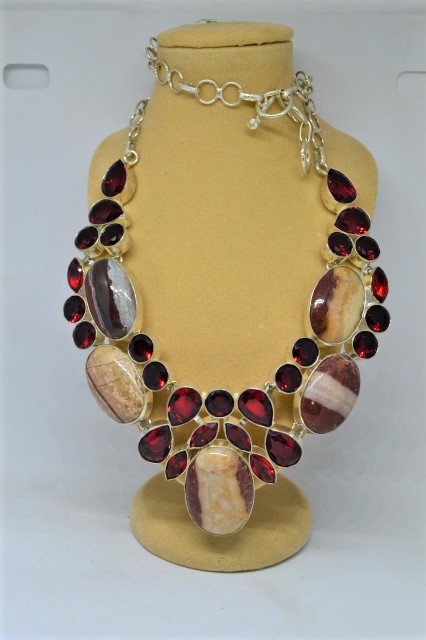 925 Silver Necklace with Jasper and Garnet