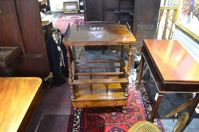 Discover our collection of Victorian burr walnut Canterbury whatnots. Fretwork gallery, moulded supports, single drawer & more. Browse now and enhance your home decor!