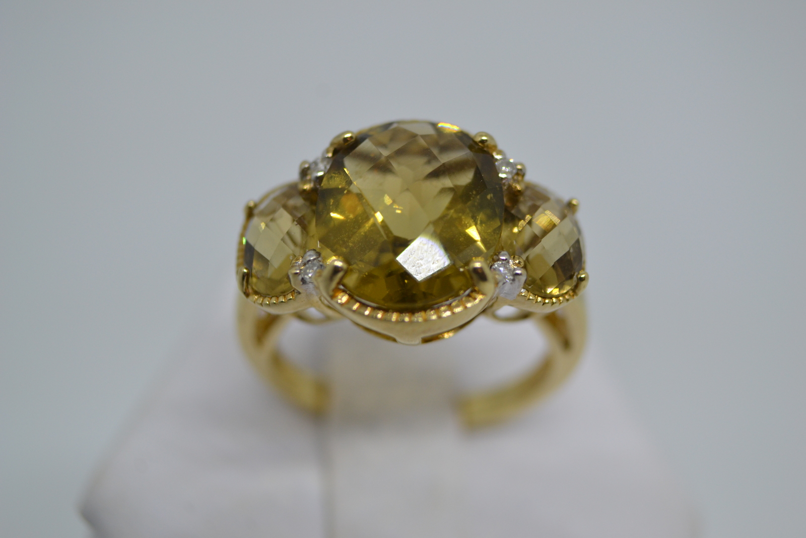 A 9ct Gold Yellow Topaz  And Diamond Dress Ring