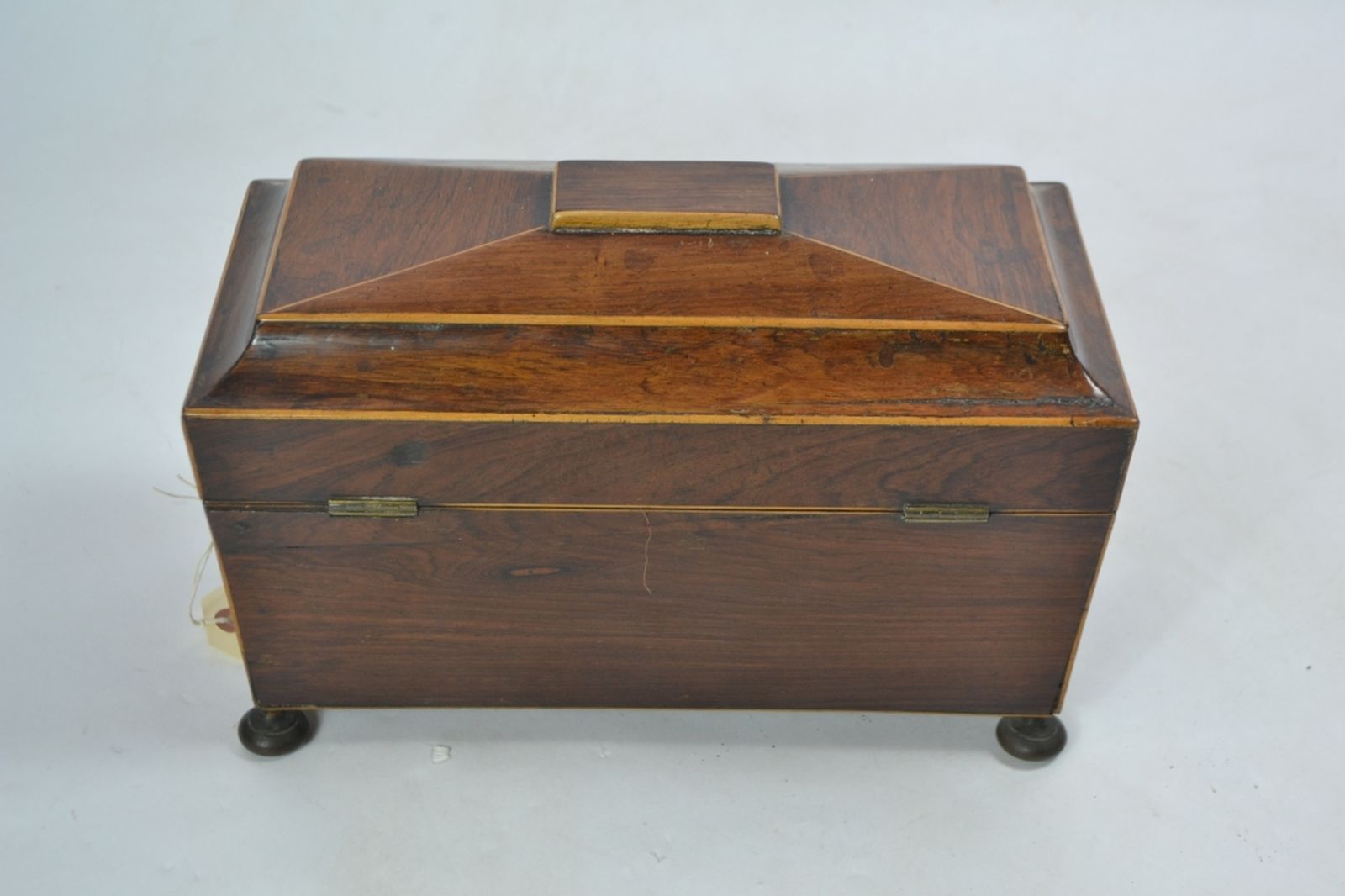19th century rosewood tea caddy, of sarcophagus form 
