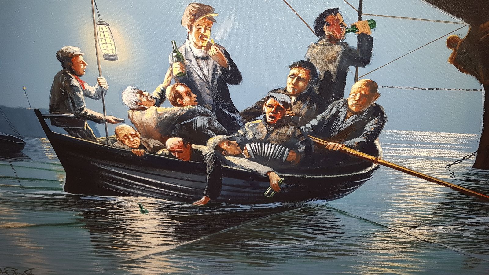 Large Oil Painting , The Early Shift, Signed By Keith English.