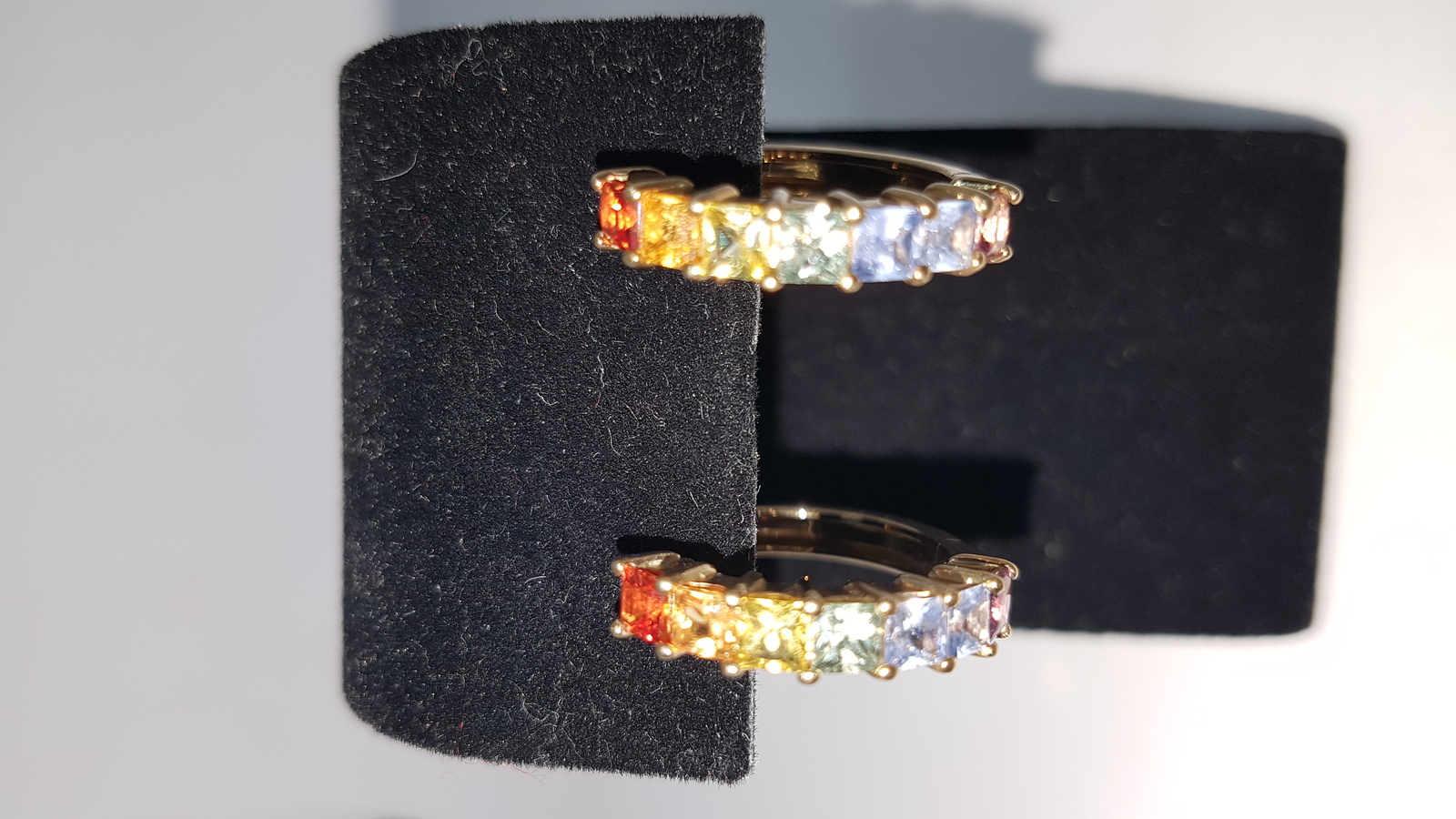A Pair Of 9 ct Gold Multi-Coloured Sapphire Hoop Earrings