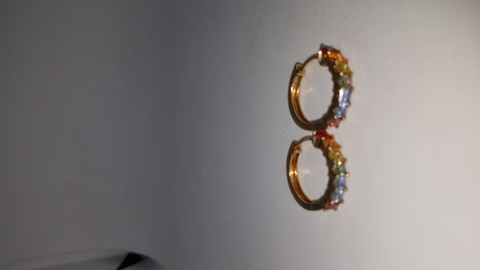 A Pair Of 9 ct Gold Multi-Coloured Sapphire Hoop Earrings