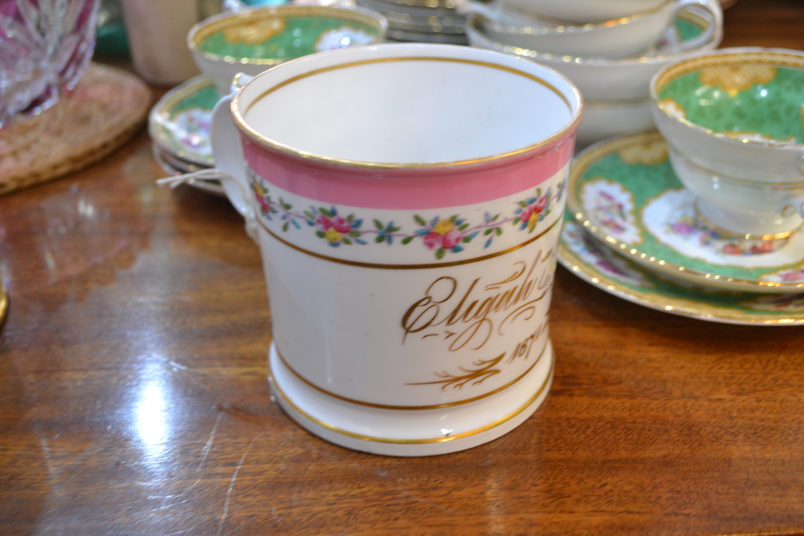 Discover our unique Coalport Tankard, 10cms high, presented to Elijah Hill in 1874. Truly historic! Shop now for vintage finds.
