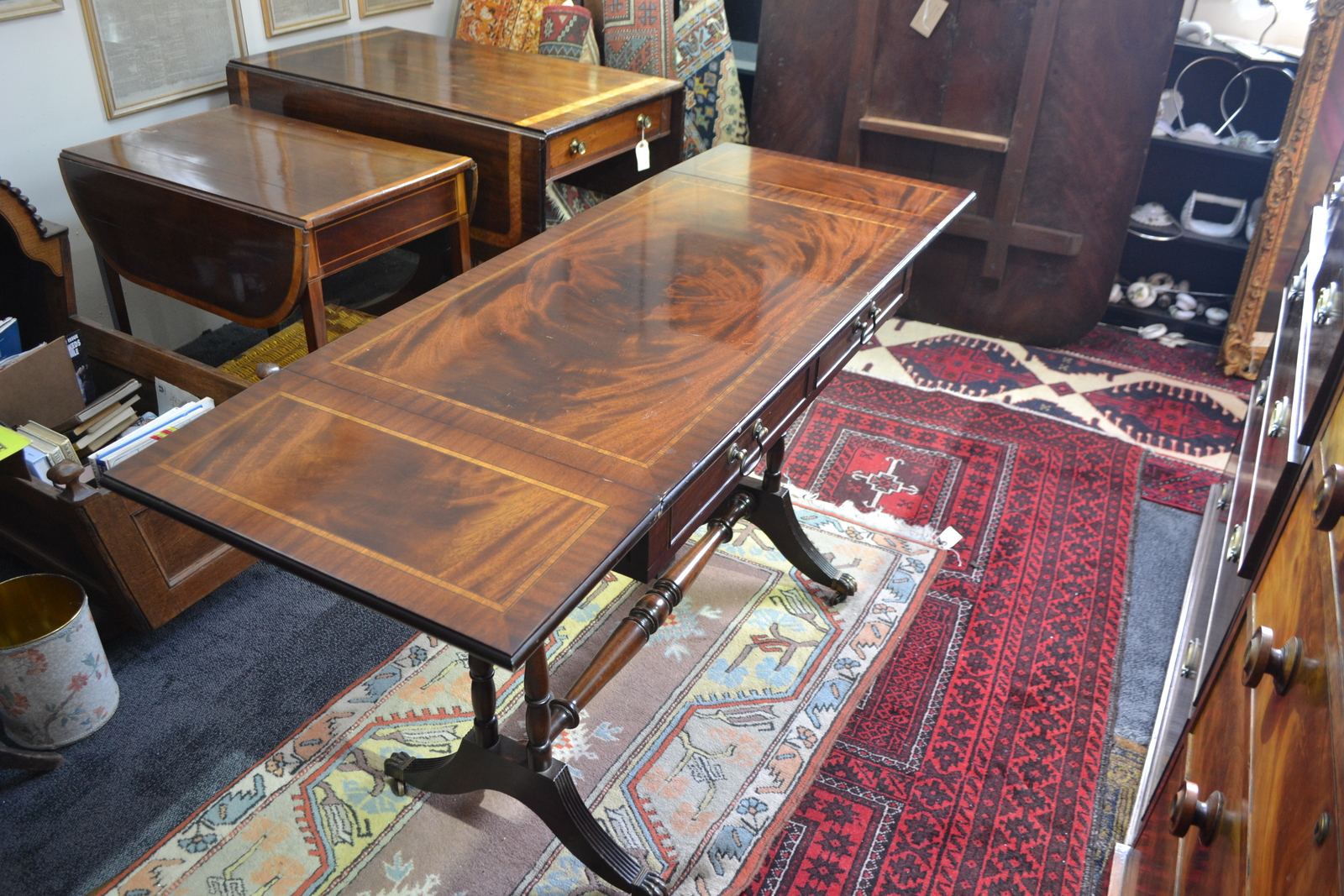 Regency Style Flame Mahogany And Satinwood Banded Table