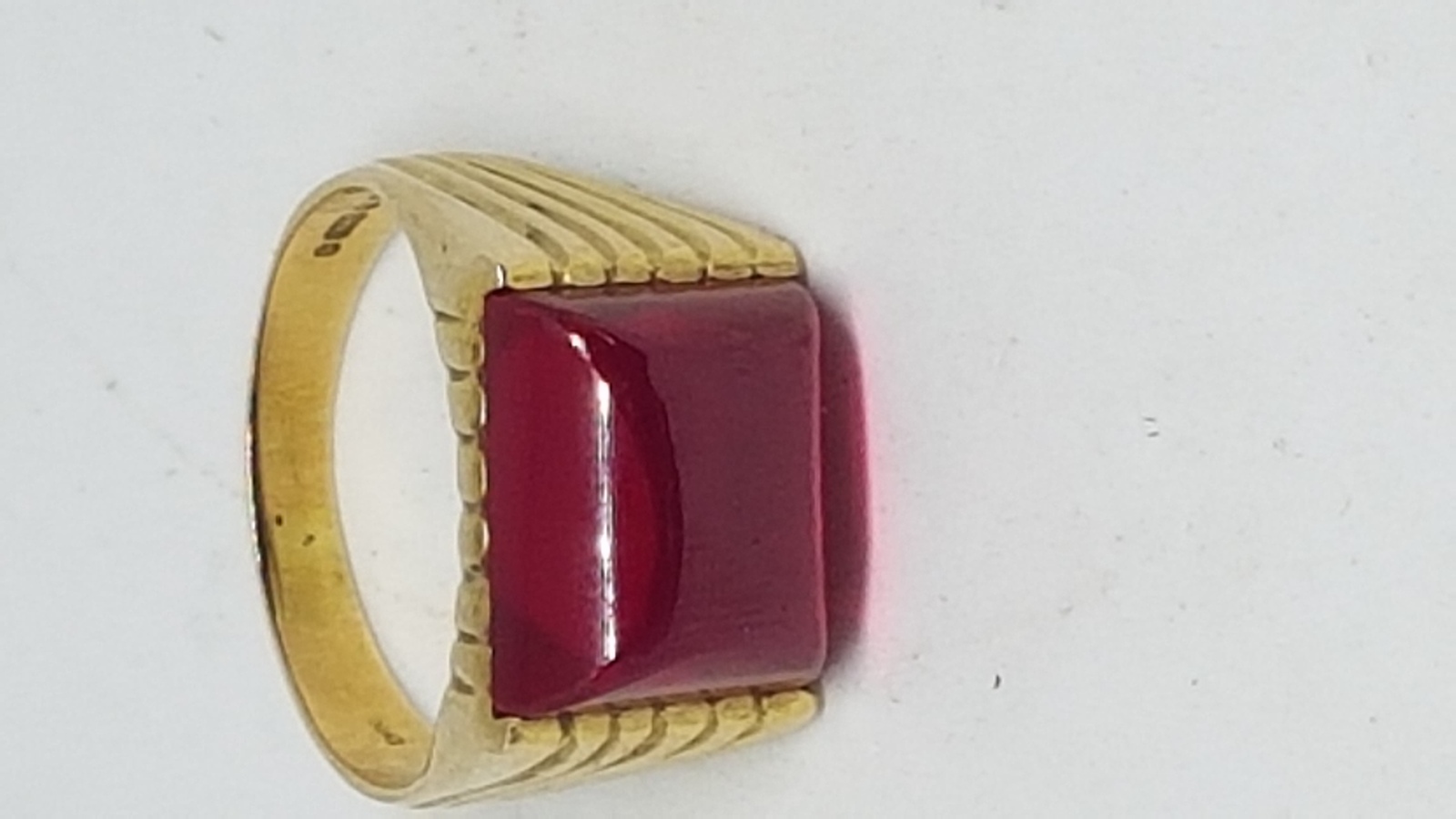 9ct Gold Signet Ring Set With Large Synthetic Ruby Stone
