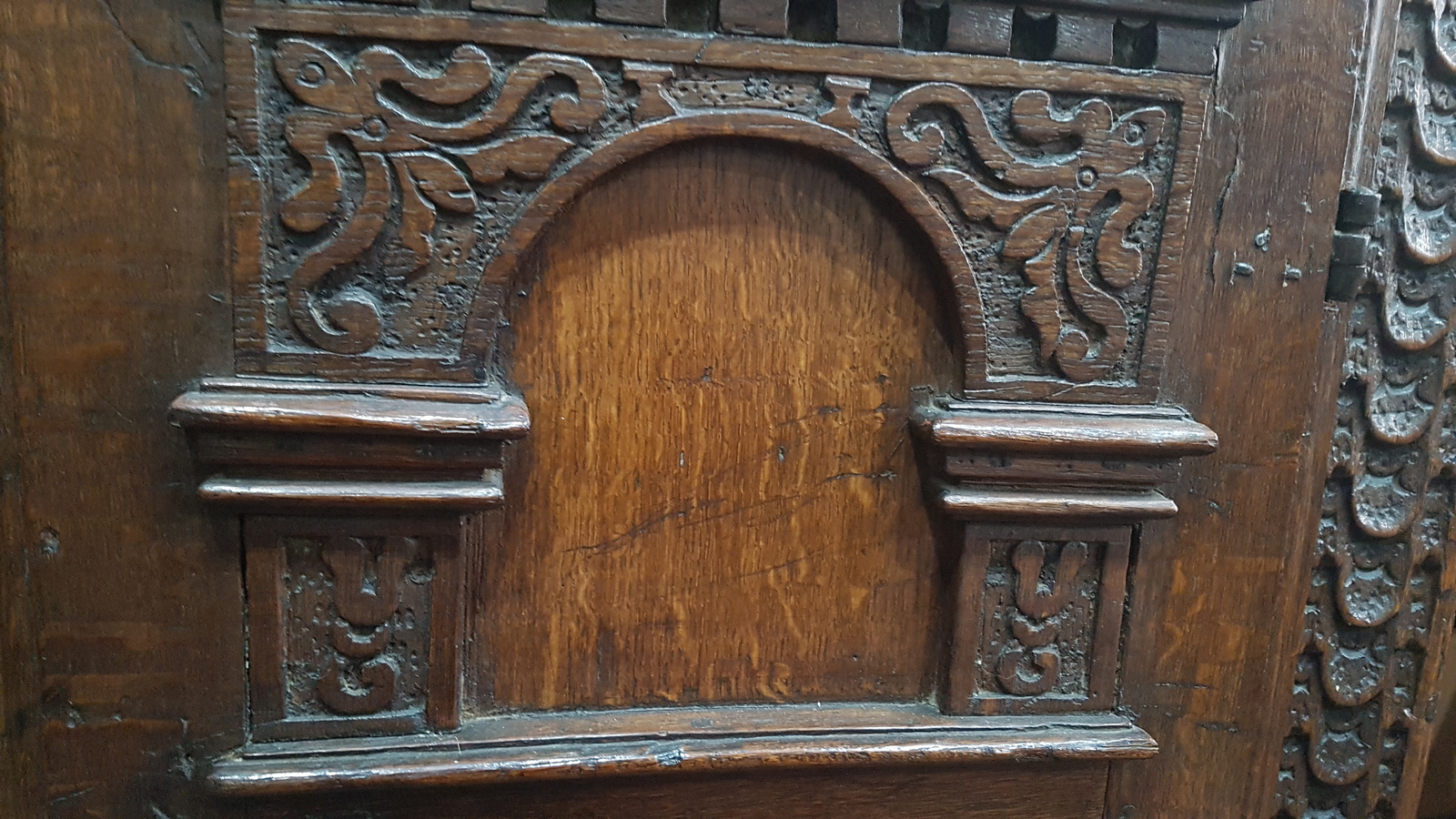 A 17th c. Carved  Oak Wall Hanging Cabinet
