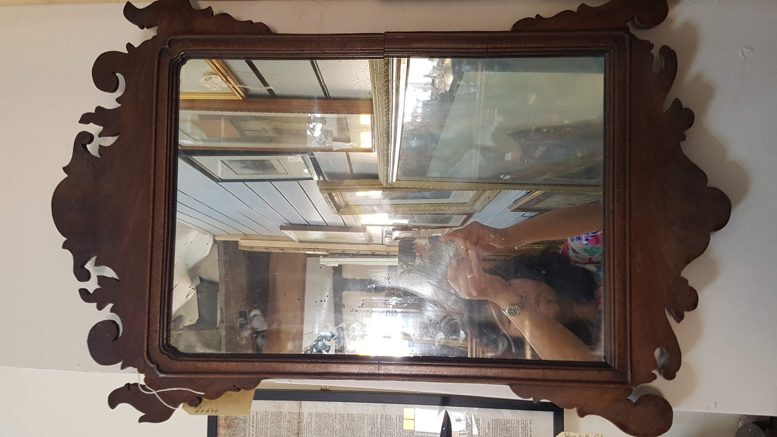 19th C. Chippendale Style Mahogany Fretwork Wall Mirror