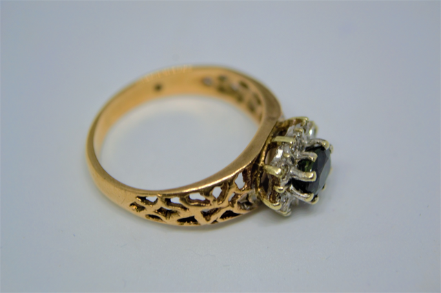 A 9ct Gold Sapphire and Diamond Ring.