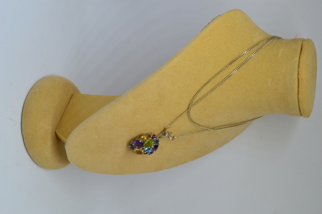 925 Silver Necklace with Multi Paste Pendant.