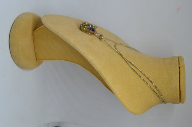 925 Silver Necklace with Multi Paste Pendant.