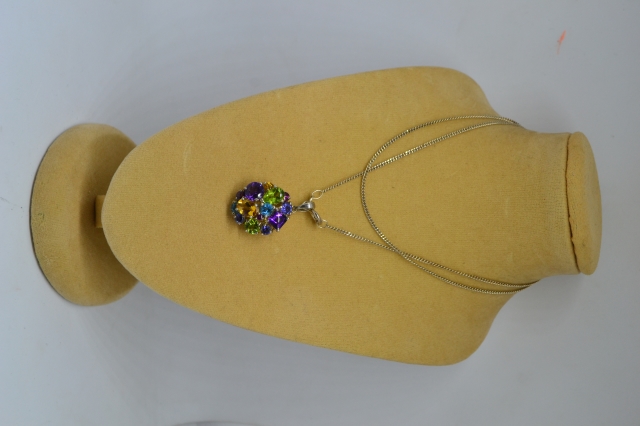 925 Silver Necklace with Multi Paste Pendant.
