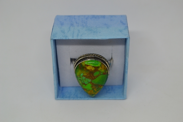 Silver Ring with Copper Green Turquoise.