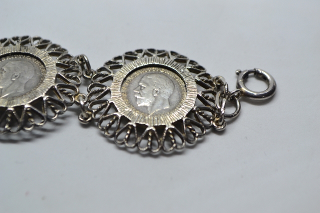George V Three Pence Coins Silver Bracelet