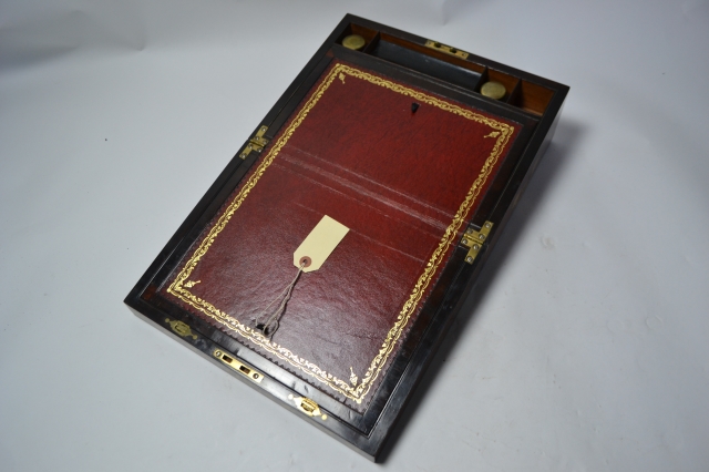 Excellent Condition 19th Century Brass Inlaid Rosewood Writing Slope