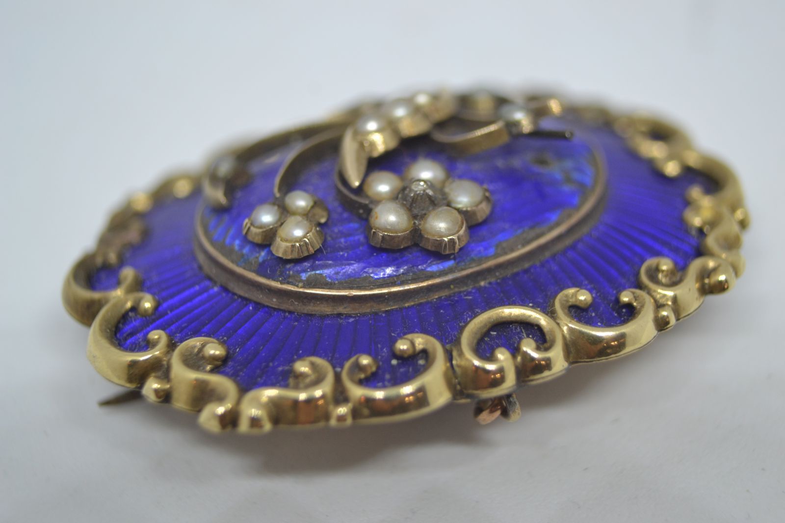 Victorian Enamelled Diamond And Pearl Brooch