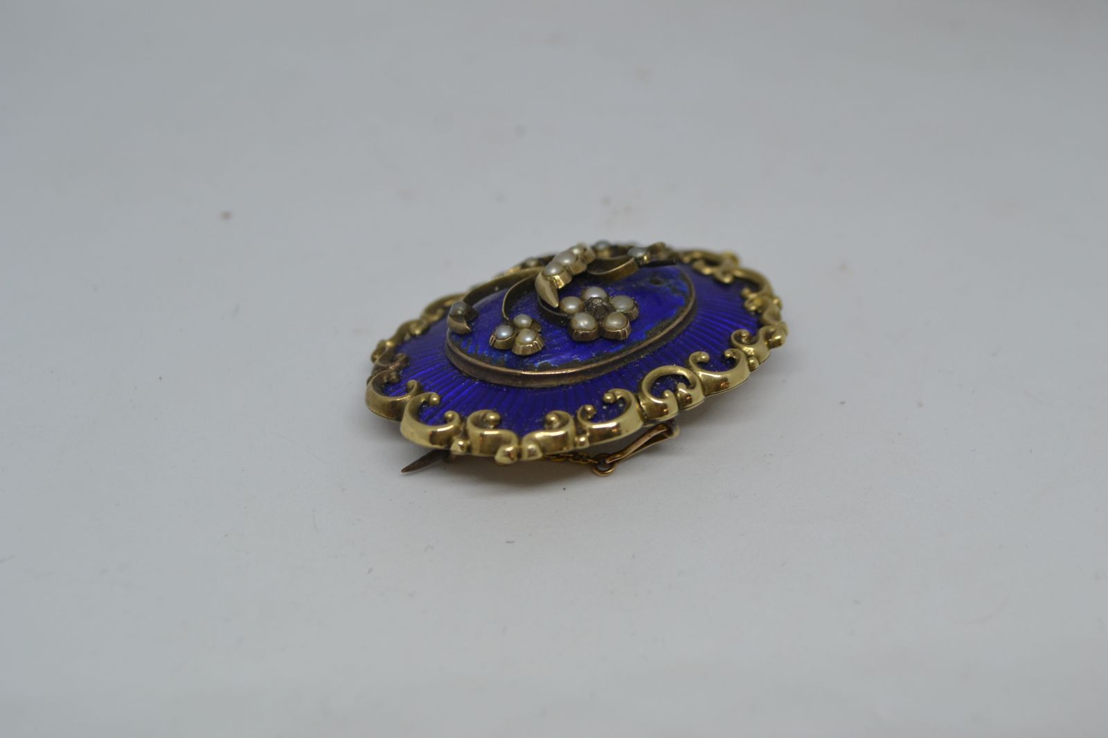 Victorian Enamelled Diamond And Pearl Brooch