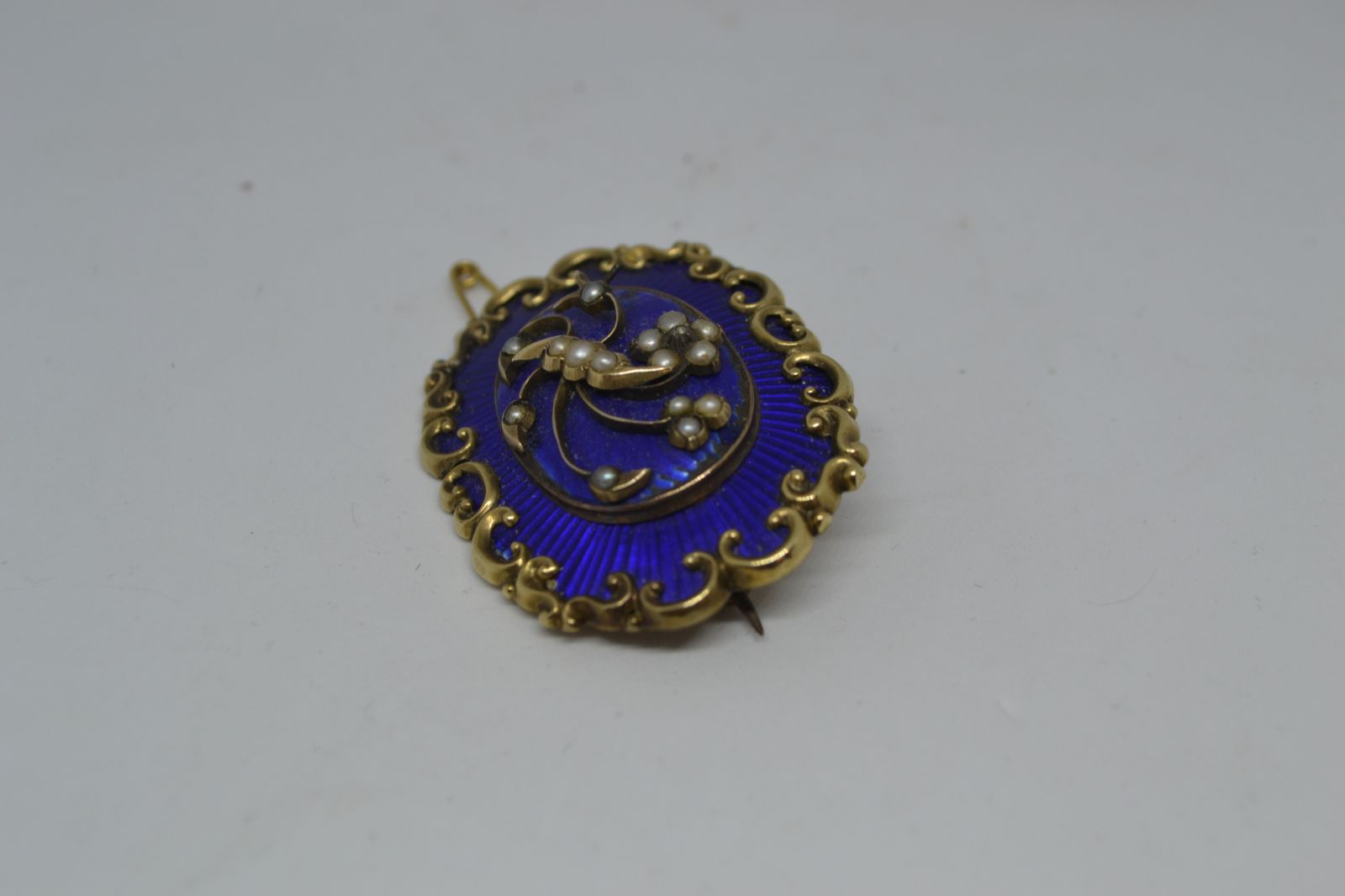 Victorian Enamelled Diamond And Pearl Brooch